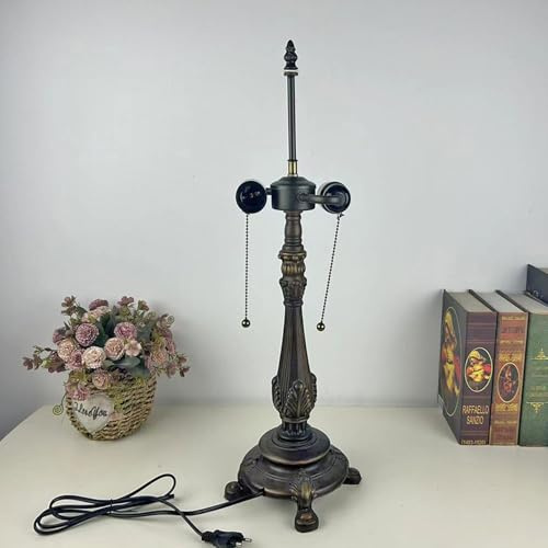 BOTOWI Tiffany Stil Tischlampensockel Ersatz, Vintage 2-Licht Harz Schreibtisch Leuchte Sockel, 24 Zoll Höhe, nur geeignet für 16-Zoll Tiffany Buntglas Lampenschirme