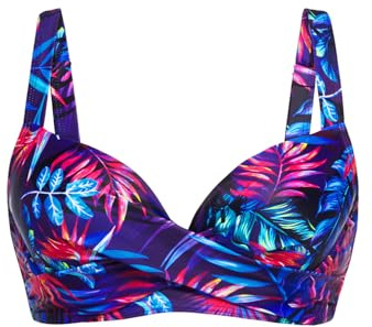 Top Bikini da Donna con Ferretto, Push up, Reggiseno Imbottito, Top da Bagno 2025, Foglie Blu., L