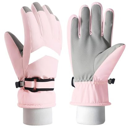 EOAMGO Skihandschuhe Kinder, Warm Winterhandschuhe Kinder, Handschuhe Kinder für Jungen und Mädchen, Winter Warm Winterhandschuhe, Sports Snowboard Skifahren Fahrradhandschuhe (Rosa, M)