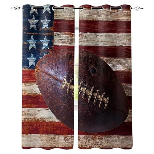 Rptidmv Vorhänge mit Ösen 2er Set Fußball Modern Blickdichte Vorhang Thermovorhang Kälteschutz Verdunklungsvorhänge für Wohnzimmer Schlafzimmer Kinderzimmer 140 x 175 cm (BxH)