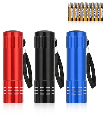 flintronic 3PCS Mini Linterna LED, Aluminio Linternas Pequeña con Cordón, Linterna de Bolsillo, Camping, Senderismo, Exterior, Urgente(con Bateria, Raya)