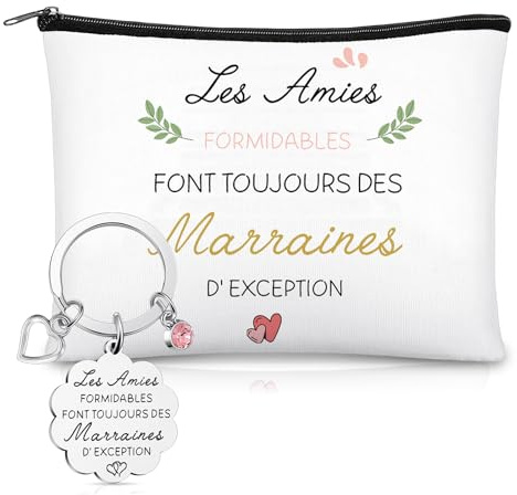 Xuniea 2 Pièces Cadeaux pour Marraine Comprend un Sac Cadeau Marraine et un Porte-Clés Marraine Sacs Cadeaux Adaptés pour Naissance Baptêmes, Communions, Anniversaires, Noël
