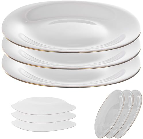 KADAX Juego de platos llanos blancos con borde dorado, juego de platos de cristal reforzado, vajilla moderna para casa y restaurante (blanco/dorado, 3 unidades)