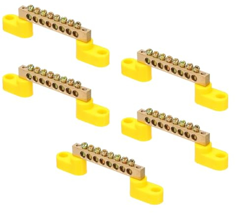 QUARKZMAN 5 Stück 8 Positionen Klemmleisten, Erdungs-Sammelschiene Kupfer Drahtverbinder Schraubklemmenblock für elektrische Geräte mit Gelbe Montagehalterung