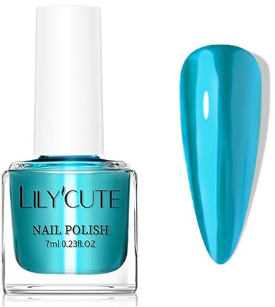 Metal Nail Polish - Chrome Blue Nail Varnish - 7ML Metallic Mirror Effect Blue Chrome Nail Varnish - Quick Dry Long Lasting Nail Polish - No Need Cured Holographic Nail Varnish for DIY Manicure