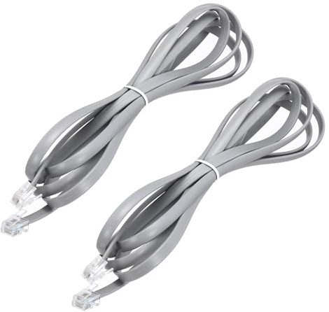 sourcing map 2 Pack Telephone Cord, 6.6ft Phone Cable RJ12 6P6C Male to Male Straight Wired Handset Cord for Home, Office, Grey