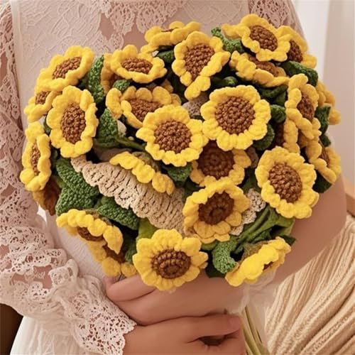 AQCQDQ Crochet Flower Bouquet Blanket, Kinderdecke Häkelblumen Künstliche, Neu Crochet Bouquet of Flowers, Rose Kuscheldecke Geschenk für Mutter, Ehefrau, Freundin (80cm-50 Blumen,Sonnenblume)