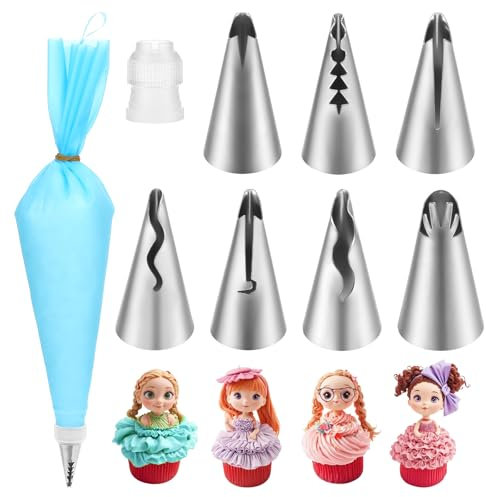 HJZHII 9pcs Pleated Skirt Piping Tips Set, Stainless Steel Ruffle Piping Nozzles Set Vintage Cake Decorating Tips Frosting Icing Tip for Pastry Fondant Cupcakes Cake Decorating