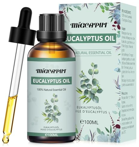 MIGCAPUT Olio Essenziale di Eucalipto 100ML, Olio di Eucalipto Profumato Premium, 100% Naturale Oli Essenziali di Aromaterapia per Diffusori, Massaggi, Relax, Produzione di Sapone Fatta a Mano