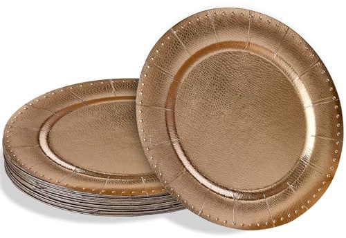 Silver Spoons Gold with Beaded Rim Disposable Charger Paper Plates - 13 (Pack of 10) - Perfect for Weddings, Parties & Special Occasions