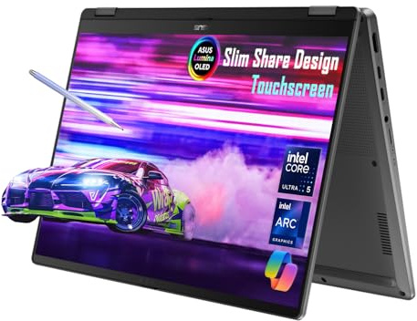 ASUS Vivobook 14 Flip Laptop Copilot+ PC, pantalla táctil OLED WUXGA de 14 pulgadas, 8 núcleos AI Intel Core Ultra 5 226V, gráficos Intel Arc, 16GB RAM 2TB SSD, Win 11 H, gris mate, TP3407SA-ES54T