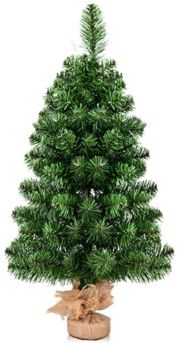 FANTASK 90 cm Künstlicher Weihnachtsbaum, Mini Tannenbaum mit 96 Spitzen & Zementbasis, Christmas Tree für Weihnachtsdeko, Grün