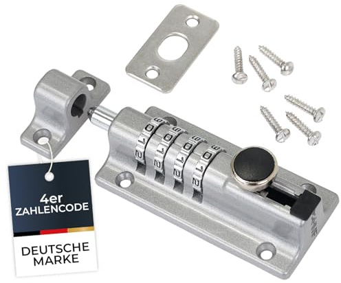 HMF Riegelschloss 3591-09, Türriegel mit 4-stelligem Zahlencode aus Zinklegierung | 12,2 x 4 x 4,8 cm | Silber