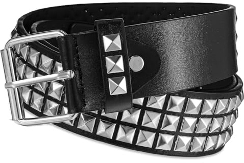 Ceinture cloutée noire à rivets punk rock avec clous pyramides brillants pour homme et femme, ceintures noires cloutées réglables pour styles Emo Goth et Y2K pour jeans, robe, Halloween, cosplay