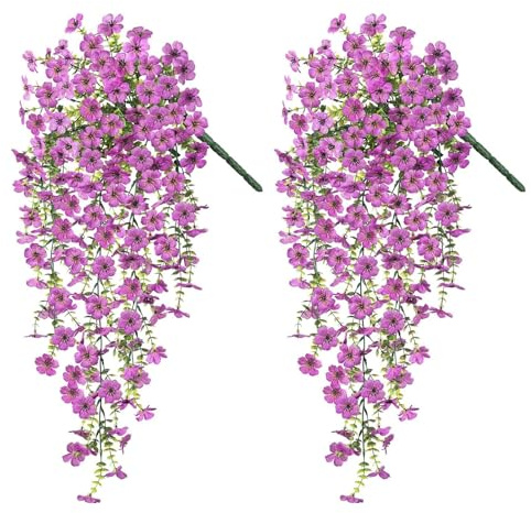2Pcs Artificial Hanging Flowers, 75cm Artificial Hanging Plants Bouquet | UV-Resistant Fake Hang Vine Plants Drooping Plant for Garden Yard Wall Home Indoor Outdoor Decorationr(Purple)