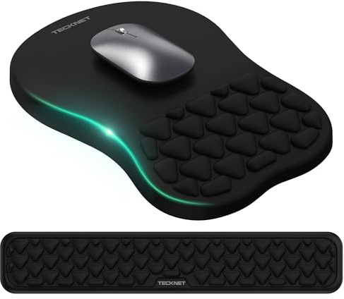 TECKNET Ergonomisches Mauspad mit Handauflage & Handballenauflage Tastatur | Memory-Schaum Massageauflage, wasserdichte Lycra-Oberfläche, rutschfeste PU-Basis, gelenkschonend, leichtes Mausgleiten