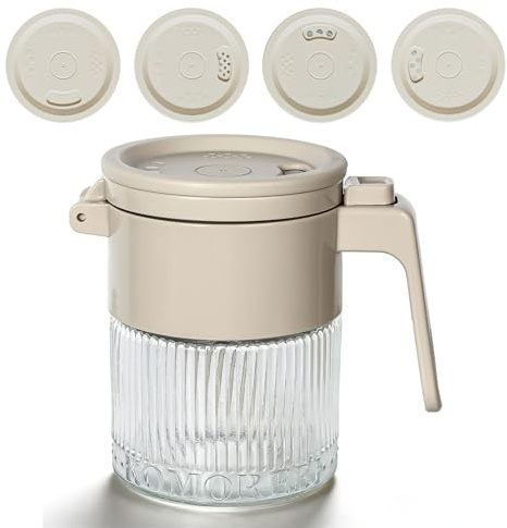 Clear Glass Seasoning Shakers 350ml,Salt and Pepper Shakers with Automatic One-button Lid Opening & Measuring Spoon, Salt Shaker with Adjustable pour Holes,Airtight Seasoning Container for Kitchen,BBQ