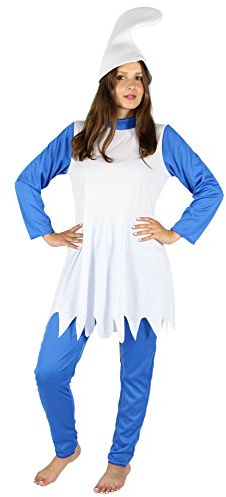 Foxxeo FO40364 | blaue Zwergin - Kostüm für Damen Karneval Fasching Märchen blau weiße Mütze Gr. XS, S, M, L, XL