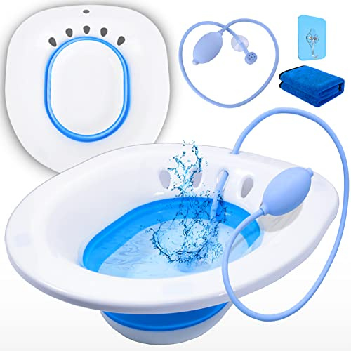 Sitz - Baño para el cuidado posparto de hemorroides, baño perineal sobre el asiento del inodoro, lavabo plegable con enjuague para tratamiento de inflamación anal vaginal, asiento de vapor Yoni,