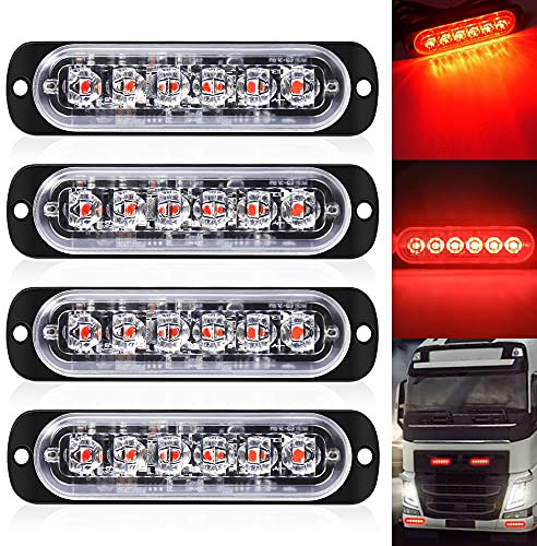 Defvnsy - Pack of 4 - Red Side Marker 6 LED 12V-24V DC Car Truck Side Marker Indicator Light Bar Clearance Lamp Strobe Trailer Lights
