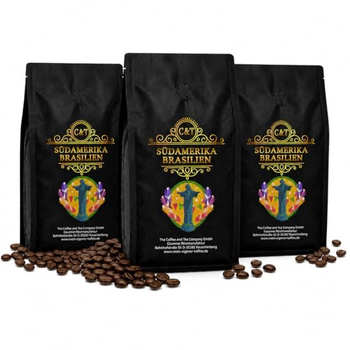 C&T Spezialitätenkaffee aus Brasilien (3x1000g) | Single Origin Kaffee | 100% Arabica Kaffeebohnen | Schonende Trommelröstung | säurearm & frisch geröstet | Schokolade, Nuss & Karamell | Ganze Bohnen