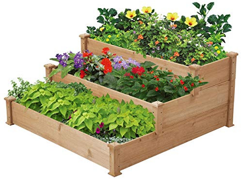 Yaheetech 3 stufiges Hochbeet Holz Balkon Garten Kräuterbeet Frühbeet Gartenbeet Pflanzenbeet Stufenbeet Blumentreppe stapelbar, 120 x 120 x 56 cm
