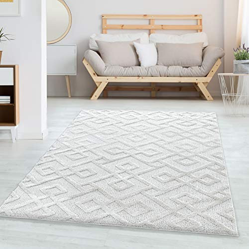 Carpettex Hochflor Teppich Wohnzimmer 200x300 3D Optik Hoch-Tief Effekt Geometrisch Design Teppich Creme - Flauschiger Teppich Schlafzimmer 200x290 cm Skandinavische Stil Weicher Teppich Küchenteppich