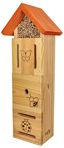 Insektenhotel Für Marienkäfer MKW 4IN1 - Insektenhaus aus massivem Laub- und Nadelholz - Wetterfest - für Wildbienen & Marienkäfer - Schutz für viele nützliche Insekten