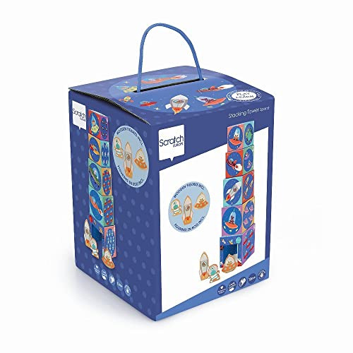 Carletto Deutschland Scratch 276181228 - Torre impilabile a Forma di Piramide con 3 Animali in Legno, Motivo: Spazio, dai 12 Mesi in su