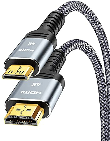 SNOWKIDS Mini HDMI auf HDMI Kabel 5M 4K Highspeed HDMI auf Mini HDMI Kabel 4K@60Hz 2K@120Hz Nylon Kabel, Unterstütz 1080p,720p,3D,UHD,ARC,Ethernet,Hochgeschwindig keitskamera,HDTV,Monitor,Projektor