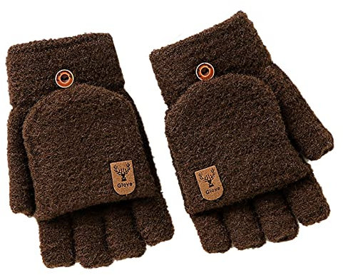 Winter-Strickhandschuhe, fingerlose Handschuhe, Wärmeisolierung, warm, wandelbar, Klappe für Herren und Damen, Strickhandschuhe, braun, Einheitsgröße