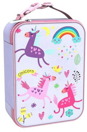 Ion8 Borsa per il Pranzo di Alta Qualità, Tasca Esterna in Rete per Bottiglie, Cinghia in Nylon con Separazione per Appendere, Interno Imbottito e Lavabile, Poliestere, Unicorni