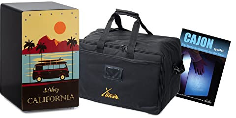 XDrum Design Series Cajon “California” - Designer-Cajon mit Kunstdruck - Integrierter Bass Port - Korpus aus HPL - Snare-Effekt - inkl. Tasche und Cajon-Schule