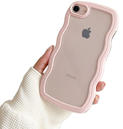 Ownest Kompatibel mit iPhone 8 Hülle und iPhone SE Hülle, iPhone 7 Case, Curly Transparent Aesthetic Silikon Wave Wellen Design Case für Men Girls Handyhülle für iPhone 7/8/SE 2020/2022- Rosa