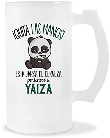 Planetee Jarra de Cerveza | Nombre Yaiza | Vaso con un Panda bonito pero gruñón. Original idea para regalar a un amigo, familiar o colega