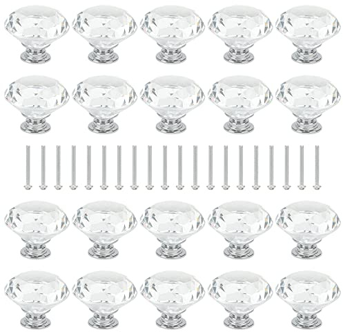 ZEONHAK 20 PCS 40 x 30mm Diamond Door Handles, Crystal Drawer Pulls with Screws, Crystal Cabinet Knobs for Home, Office