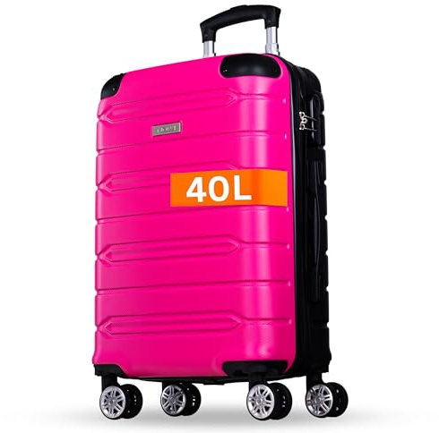 NOWI Handgepäck Koffer leicht – 40L Volumen – 8 Rollen 360° drehbar – Leichter ABS Koffer mit Zahlenschloss & Teleskopgestänge, Kabinentrolley, Handgepäckskoffer, Kabinenkoffer (pink, M)