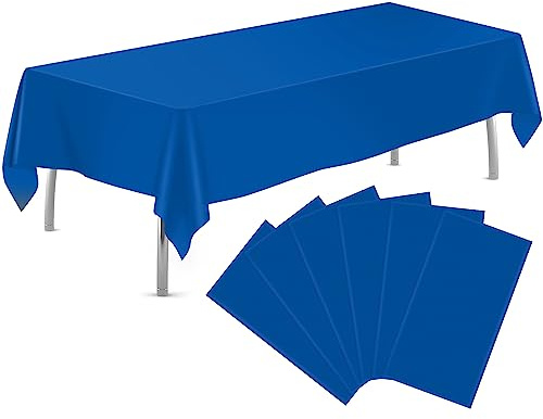tujol Royal Blue 6 Pack Plastic Table Cloth 54 x 108, Disposable Tablecloths Rectangle Table Cover, Plastic Tablecloths for Parties