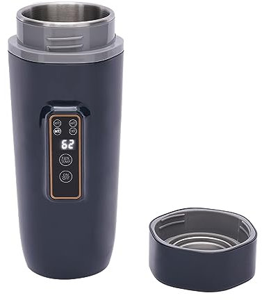 Hervidor de agua 350 ml portátil pequeño calentamiento rápido taza de aislamiento de viaje hervidor eléctrico de doble capa termo de acero inoxidable para leche, café y té (300 W) (negro)
