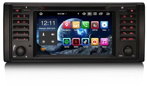 Erisin 7 Pulgadas 8 núcleos 4GB+64GB Android 14 Radio Coche Bluetooth Estéreo de Automóvil para BMW Serie 5 E39 M5 Soporte GPS Navegación CarPlay Android Auto WiFi Dab+ FM USB CD DSP Pantalla Táctil