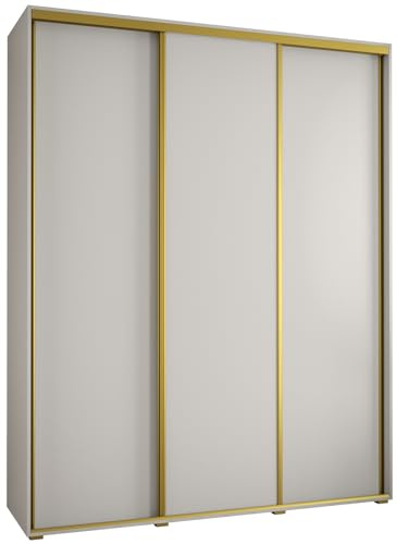 ABIKSMEBLE Davos 1 200 Armoire à Trois Portes Coulissantes pour Chambre à Coucher - Moderne Armoire de Rangement avec Tringle et Étagères - 235,2 x 200 x 60 cm - Blanc, Blanc et Or