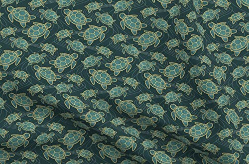 Spoonflower Fabric - Japanese Pond Turtle Teal Small Scale Gold Animals Water Ocean Sea Printed on Polartec(R) Fleece Fabric Fat Quarter - Sewing Blankets Loungewear and No-Sew Projects