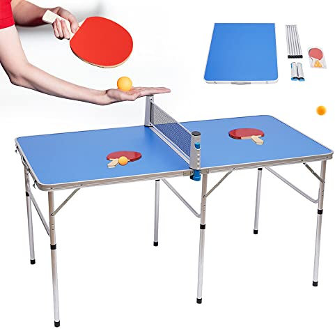 Bordtennisbord utomhus bordtennis platta vikbar mini bordtennisbord vikbar bordtennisbord med nät, 2 racketar, 3 pelare 152 x 76 x 76 cm