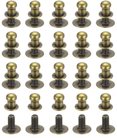 QUARKZMAN 5mm Clou à Tête Sphérique Avec Rivets à Visser, Lot de 50 Boutons à Tête Ronde Pour La Création de Sacs à Main en Cuir, Ceintures, Couleur Bronze