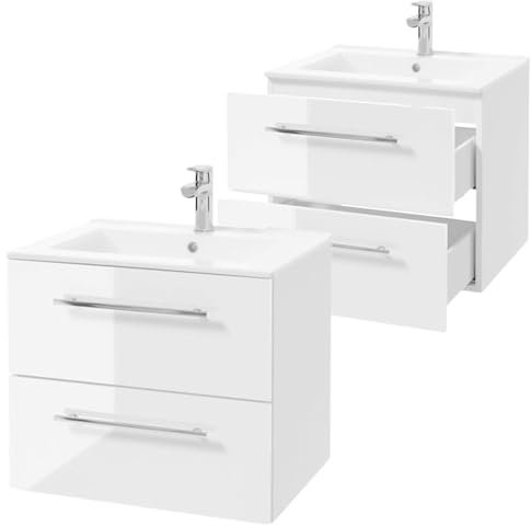 .Deftrans DomoDomo - Badrumsskåp med Handfat - 60 x 50 x 45.6 cm - Vit - Underskåp - Väggmonterat Badrumsskåp - Keramiskt Handfatsset