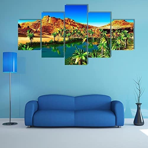 Leinwandbilder Wohnkultur Wandkunst 5 Stück Wüstenoase Gemälde Hd-Drucke Poster Für Wohnzimmer, Schlafzimmer, Esszimmer, Büro, Kinderzimmer, Wandbild 150×100 Cm -9H7S+O9E