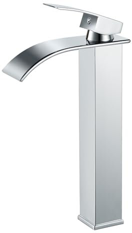 Coleniny Wasserhahn Bad Wasserfall Waschtischarmatur Hoch | Modern Mischbatterie Waschbecken mit Auslauf Höhe 232mm | Einhebelmischer Waschbecken Wasserfall für Aufsatzwaschbecken | Chrom
