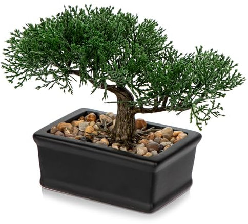 Briful 6.49 Artificial Bonsai Tree Fake Plants Japanese Bonsai Decoration Artificial Plant Indoor Potted Faux Cedar Plants for Indoor/Outdoor Home Office Desk Décor