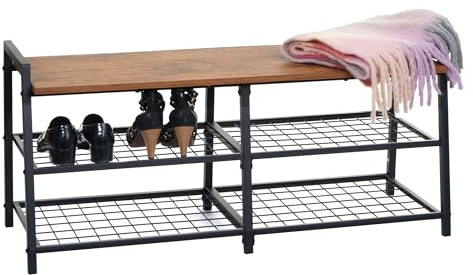 Mendler Schuhregal HWC-A27 4 Fächer Metall 3D-Struktur 40x107x38cm | Schuhschrank, Schuhablage, Sitzbank, Wildeiche-Optik