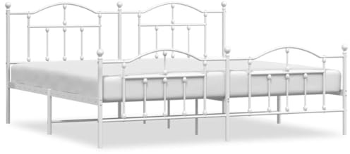 Tino Tech Marco de cama de metal, moderno, para invitados, cama juvenil, con cabecero y reposapiés, metal, color blanco, 200 x 200 cm